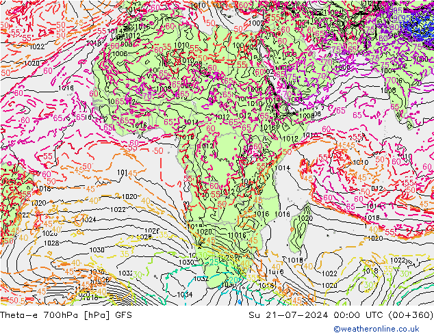 Theta-e 700hPa GFS zo 21.07.2024 00 UTC