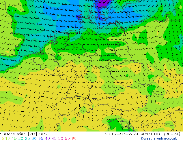 风 10 米 GFS 星期日 07.07.2024 00 UTC