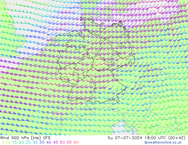 Wind 500 hPa GFS zo 07.07.2024 18 UTC