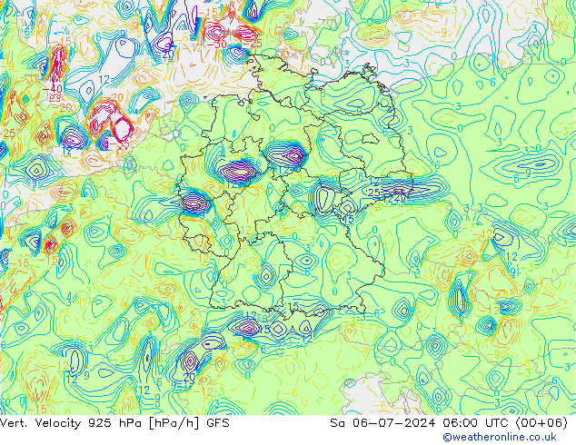 Vert. snelheid 925 hPa GFS za 06.07.2024 06 UTC