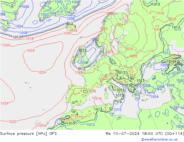 地面气压 GFS 星期三 10.07.2024 18 UTC