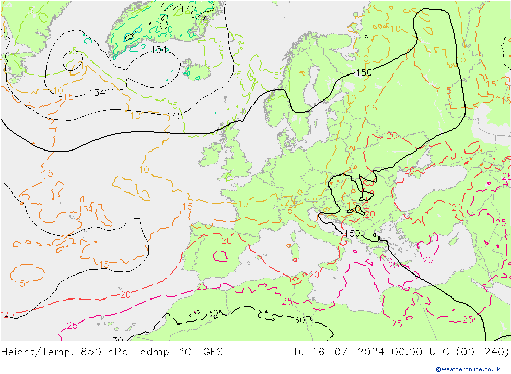 Z500/Regen(+SLP)/Z850 GFS di 16.07.2024 00 UTC