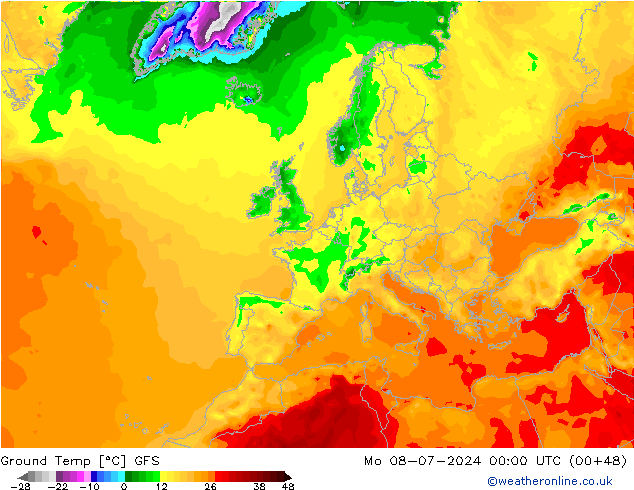 地面最低温度 GFS 星期一 08.07.2024 00 UTC