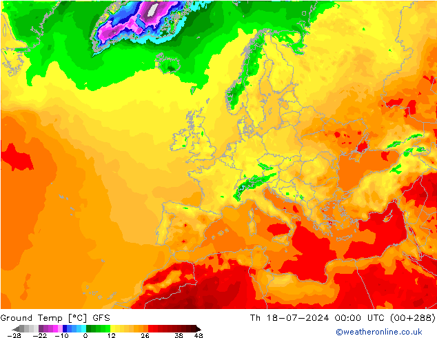 Bodemtemperatuur GFS do 18.07.2024 00 UTC