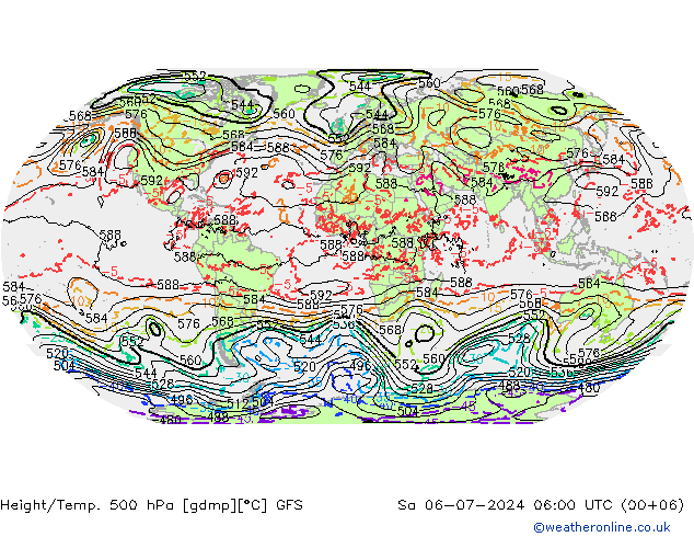 Hoogte/Temp. 500 hPa GFS za 06.07.2024 06 UTC