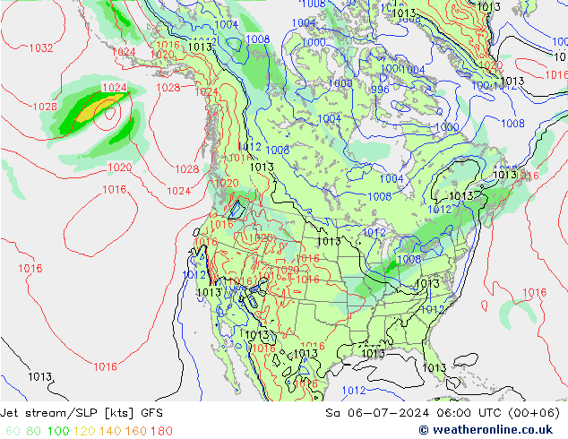 高速氣流/地面气压 GFS 星期六 06.07.2024 06 UTC