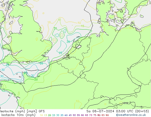 Isotachen (mph) GFS za 06.07.2024 03 UTC