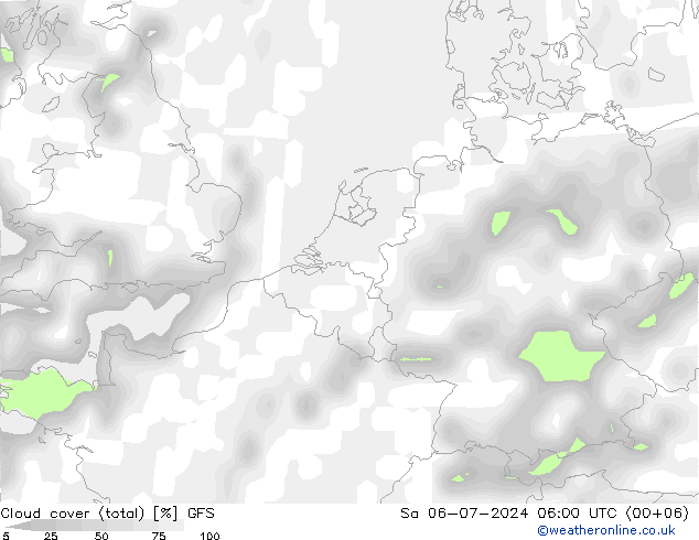 Bewolking (Totaal) GFS za 06.07.2024 06 UTC