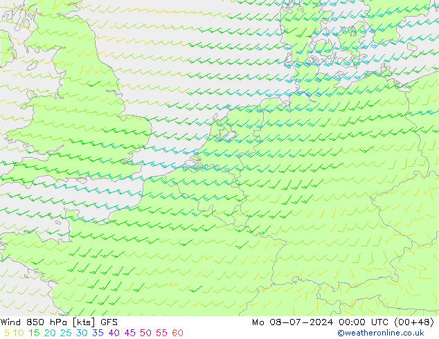 风 850 hPa GFS 星期一 08.07.2024 00 UTC