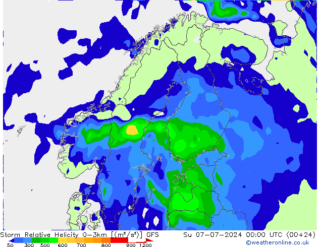 Storm Relative Helicity GFS 星期日 07.07.2024 00 UTC