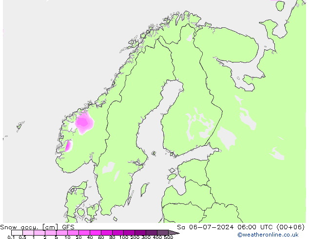 Snow accu. GFS 星期六 06.07.2024 06 UTC