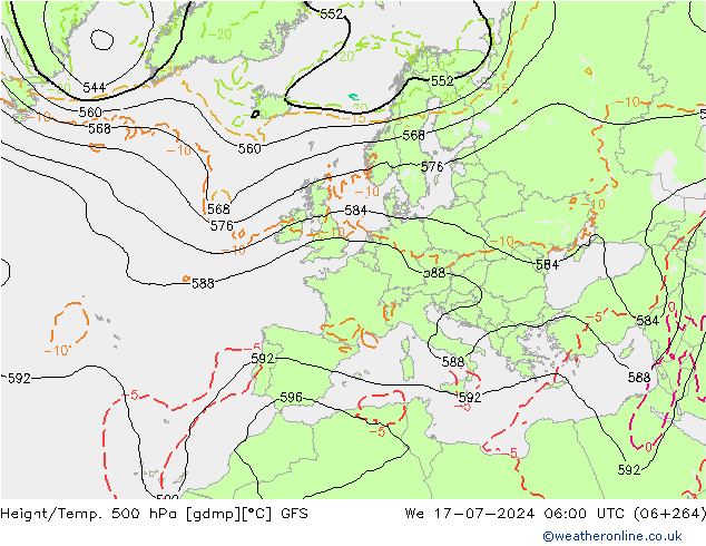 Z500/Rain (+SLP)/Z850 GFS 星期三 17.07.2024 06 UTC