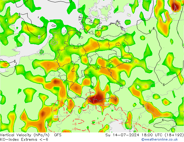 Convection-Index GFS 星期日 14.07.2024 18 UTC
