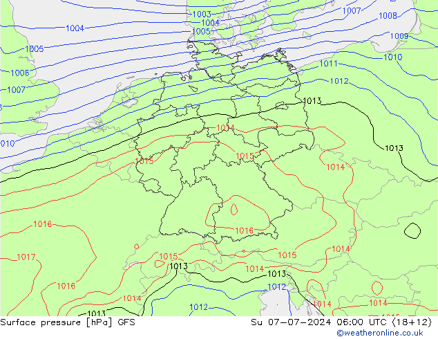 Luchtdruk (Grond) GFS zo 07.07.2024 06 UTC
