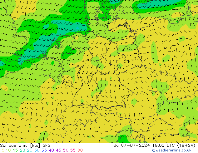 风 10 米 GFS 星期日 07.07.2024 18 UTC