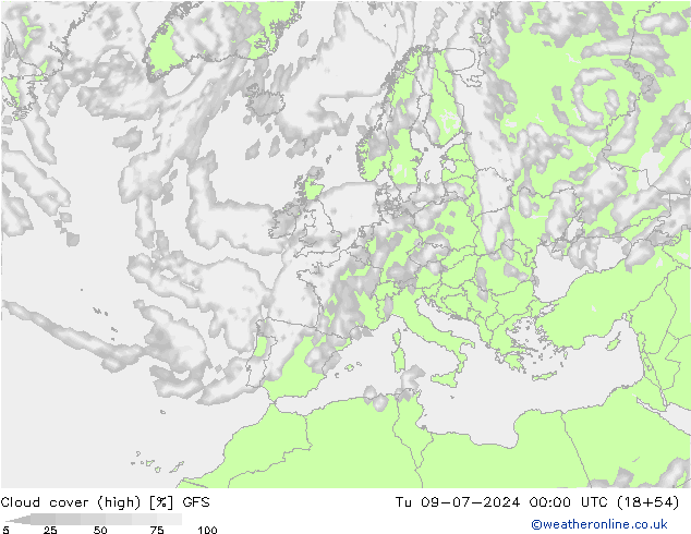 Bewolking (Hoog) GFS di 09.07.2024 00 UTC