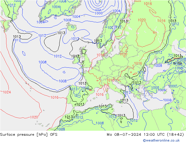 Luchtdruk (Grond) GFS ma 08.07.2024 12 UTC