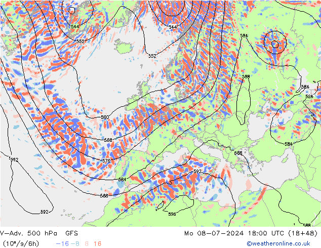 V-Adv. 500 hPa GFS 星期一 08.07.2024 18 UTC