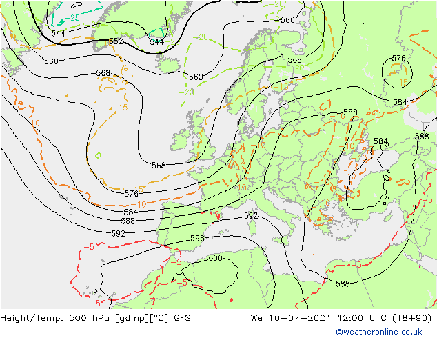 Hoogte/Temp. 500 hPa GFS wo 10.07.2024 12 UTC