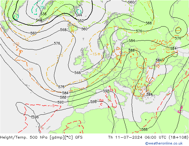 Z500/Rain (+SLP)/Z850 GFS 星期四 11.07.2024 06 UTC