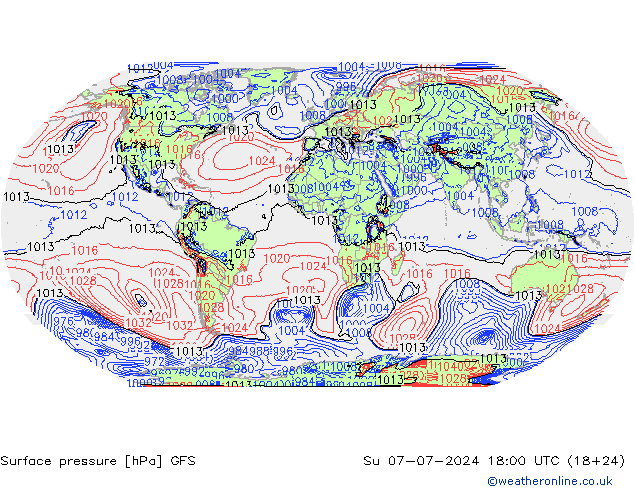 地面气压 GFS 星期日 07.07.2024 18 UTC
