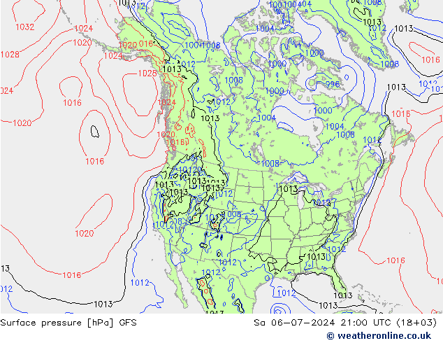 地面气压 GFS 星期六 06.07.2024 21 UTC