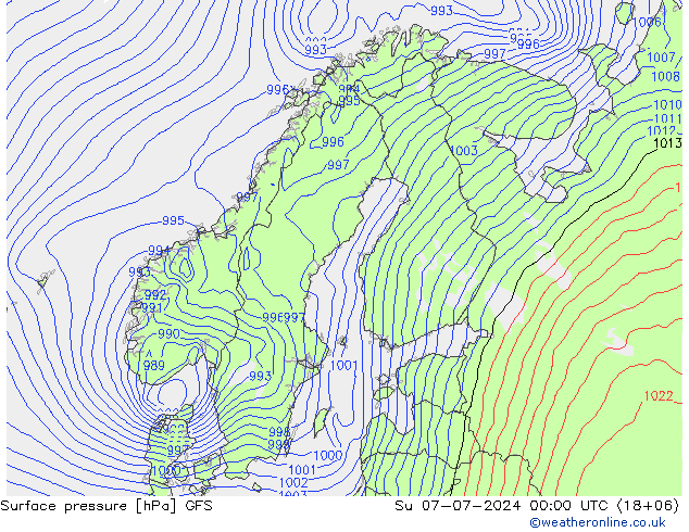 地面气压 GFS 星期日 07.07.2024 00 UTC