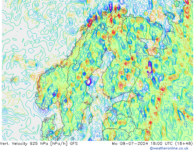 Vert. snelheid 925 hPa GFS ma 08.07.2024 18 UTC