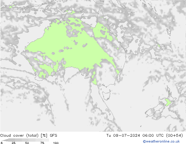 Bewolking (Totaal) GFS di 09.07.2024 06 UTC