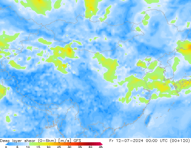 Deep layer shear (0-6km) GFS vr 12.07.2024 00 UTC