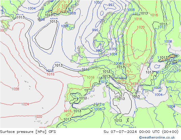 Luchtdruk (Grond) GFS zo 07.07.2024 00 UTC