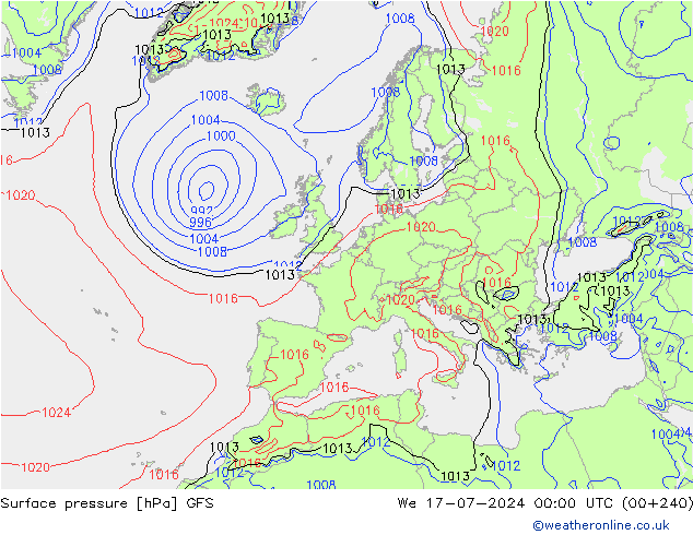 地面气压 GFS 星期三 17.07.2024 00 UTC