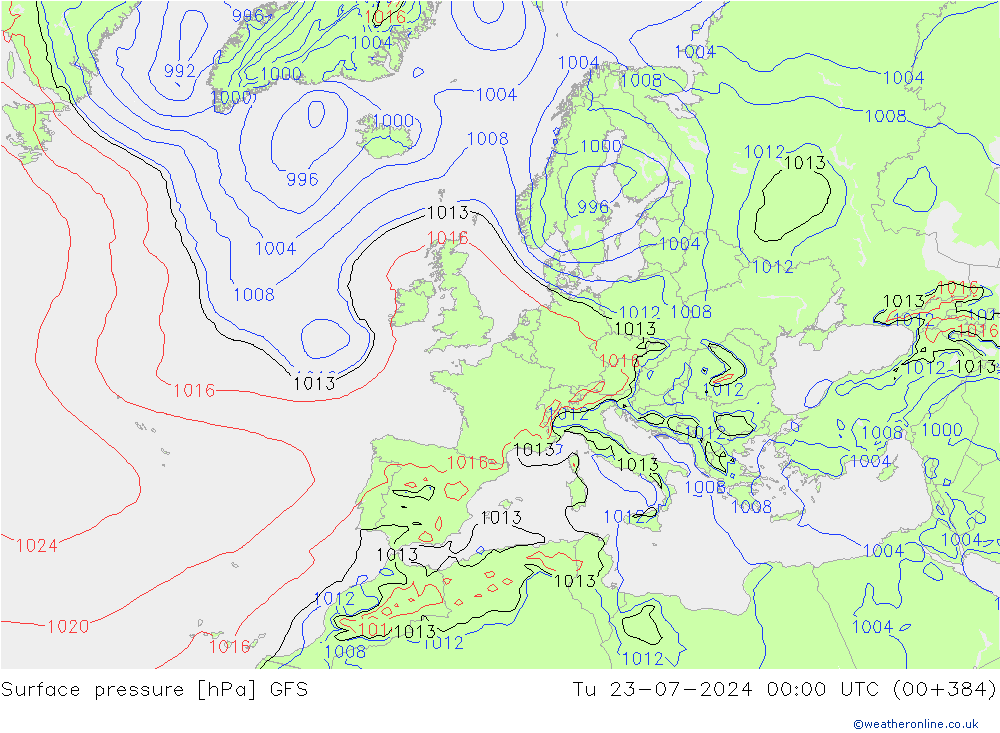 Surface pressure GFS Tu 23.07.2024 00 UTC