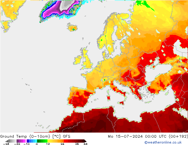地面最低温度 GFS 星期一 15.07.2024 00 UTC