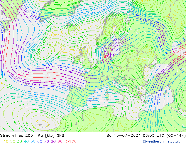 风 200 hPa GFS 星期六 13.07.2024 00 UTC