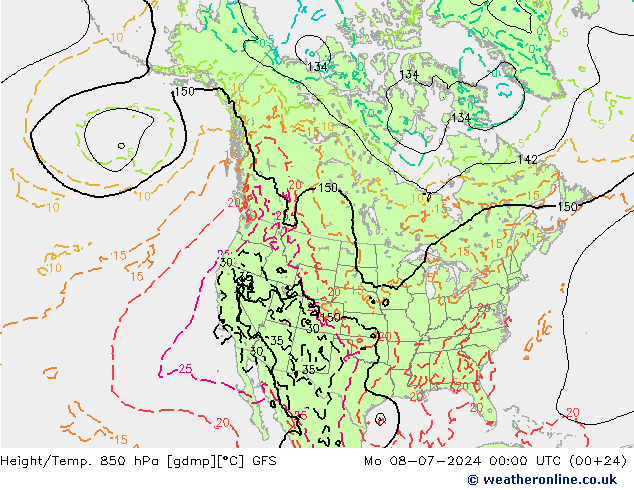 Z500/Rain (+SLP)/Z850 GFS 星期一 08.07.2024 00 UTC