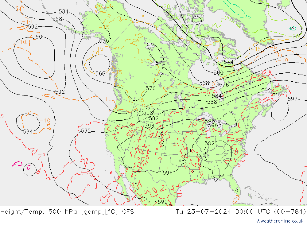 Z500/Rain (+SLP)/Z850 GFS 星期二 23.07.2024 00 UTC