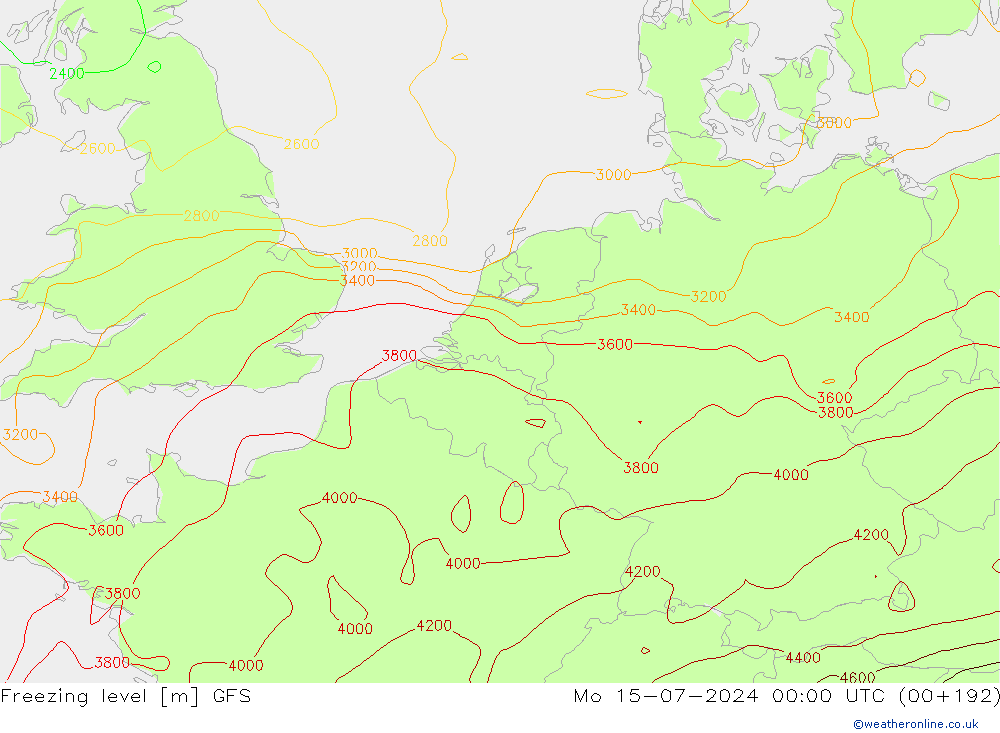 Nulgradenniveau GFS ma 15.07.2024 00 UTC