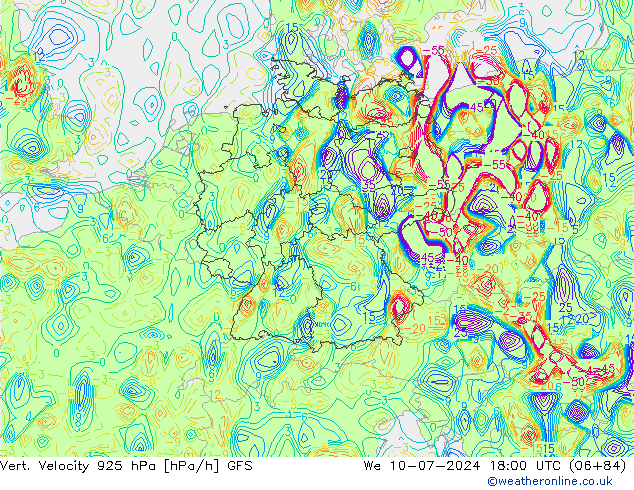 Vert. snelheid 925 hPa GFS wo 10.07.2024 18 UTC