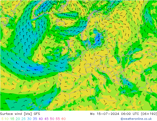风 10 米 GFS 星期一 15.07.2024 06 UTC