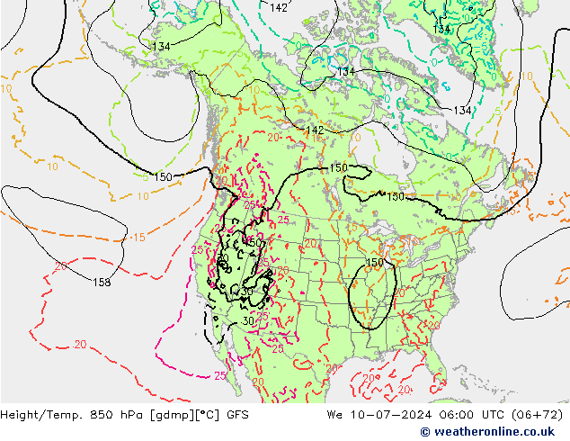 Z500/Rain (+SLP)/Z850 GFS We 10.07.2024 06 UTC