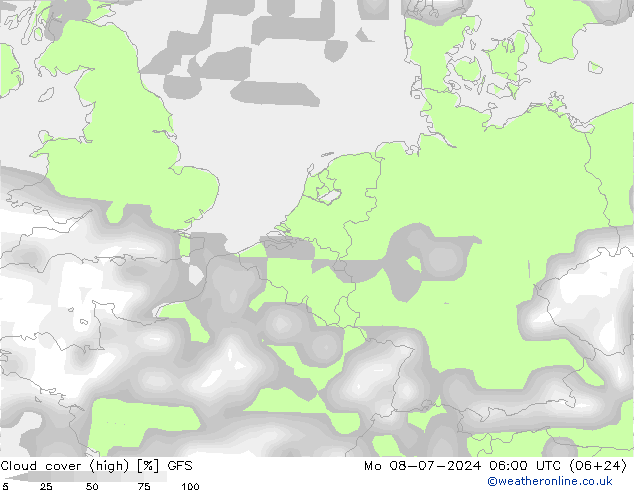 Bewolking (Hoog) GFS ma 08.07.2024 06 UTC