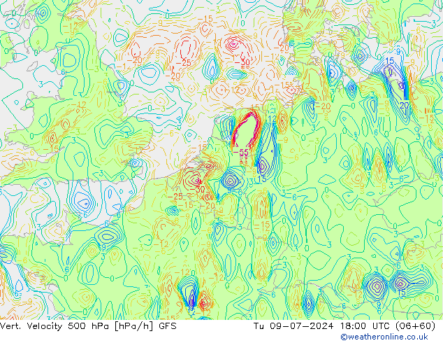 Vert. Velocity 500 hPa GFS 星期二 09.07.2024 18 UTC