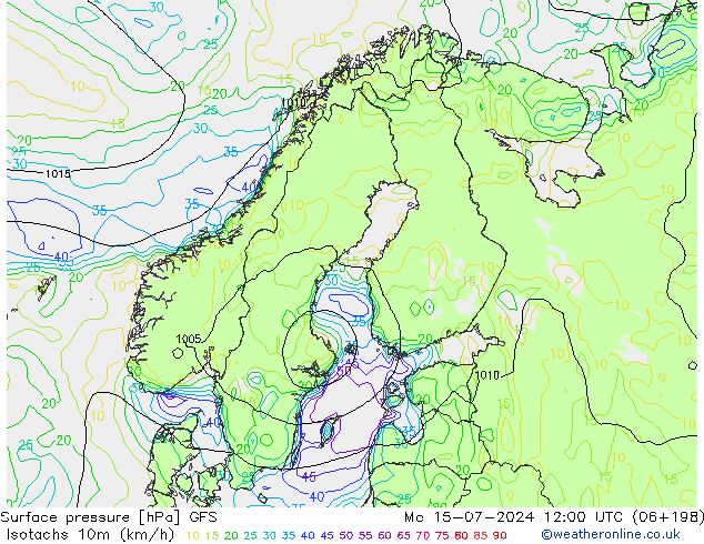 Isotachen (km/h) GFS ma 15.07.2024 12 UTC