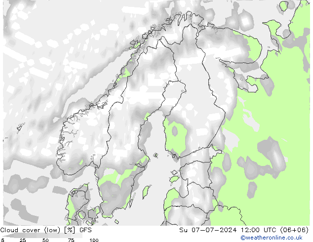Bewolking (Hoog,Middelb.,Laag) GFS zo 07.07.2024 12 UTC