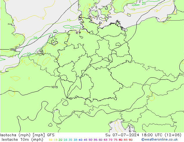 Isotachs (mph) GFS 星期日 07.07.2024 18 UTC