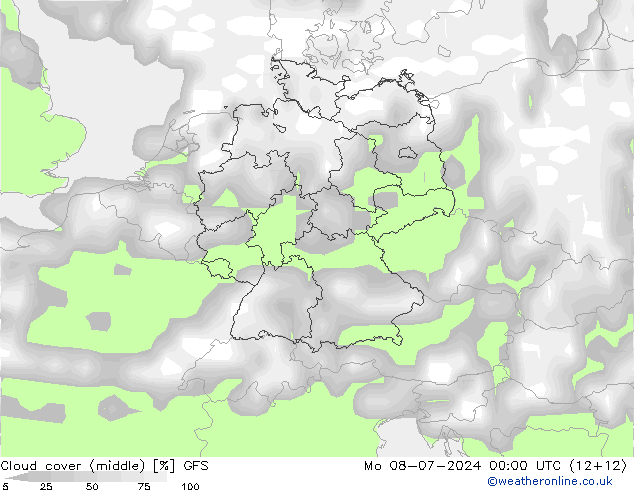 Bewolking (Middelb.) GFS ma 08.07.2024 00 UTC
