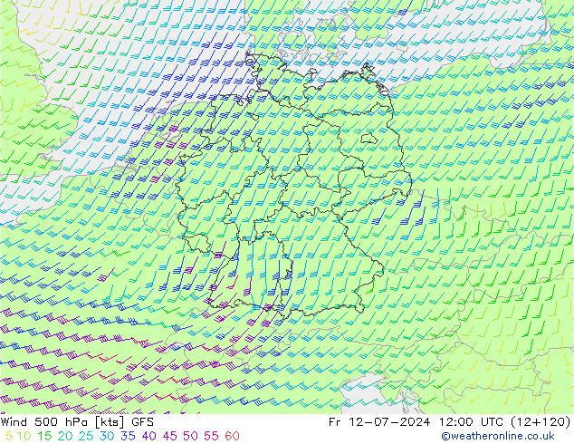 风 500 hPa GFS 星期五 12.07.2024 12 UTC