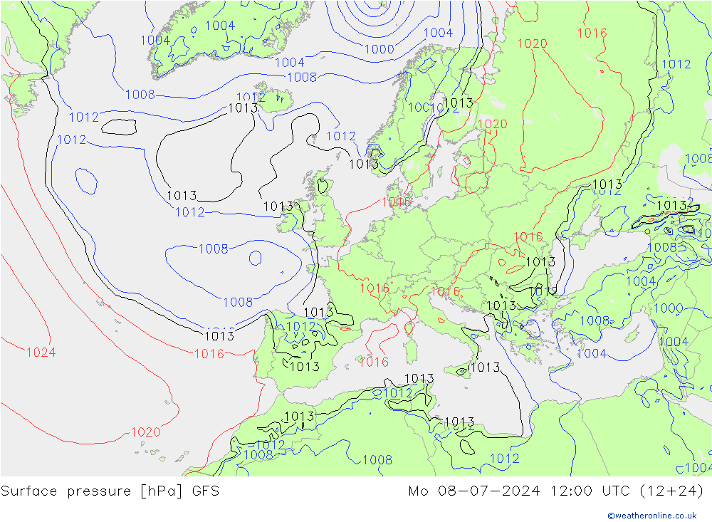 地面气压 GFS 星期一 08.07.2024 12 UTC