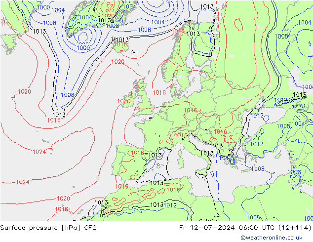 地面气压 GFS 星期五 12.07.2024 06 UTC